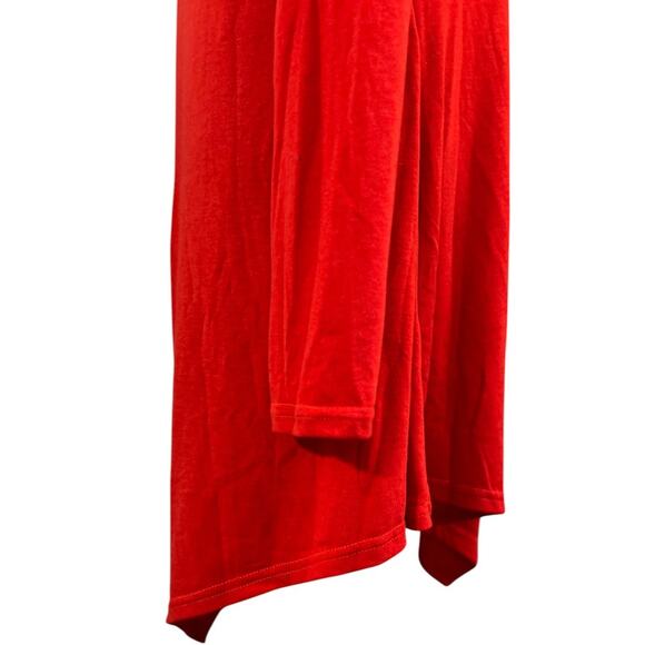 Long Sleeve Tunic Top Scoop Neck Asymmetrical Hem Red Measurements Included - Picture 4 of 12